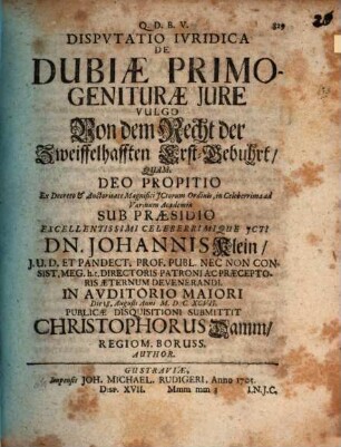 Diss. iur. de dubiae primogeniturae iure