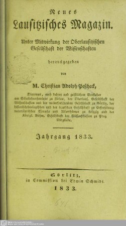 11.1833: Neues lausitzisches Magazin : Zeitschrift der Oberlausitzischen Gesellschaft der Wissenschaften