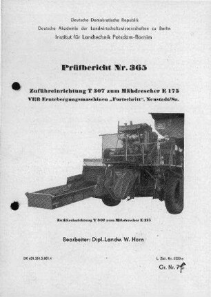 Zuführeinrichtung T 307 zum Mähdrescher E 175