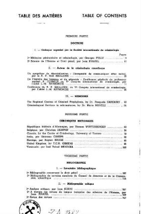 Table de matières - Table of contents