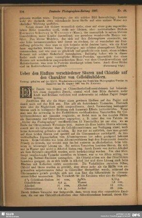 Ueber den Einfluss verschiedener Säuren und Chloride auf den Charakter von Celloidinbildern