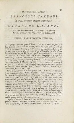 Lettera Dell' Abate Francesco Carboni .... Premessa Alla Seconda Edizione