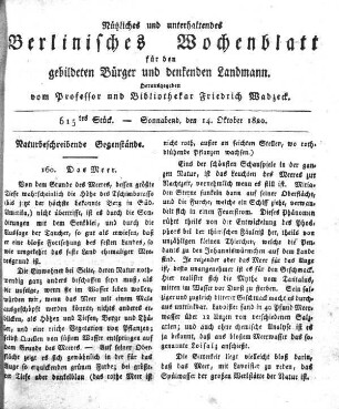 615tes Stueck, Sonnabend, den 14. Oktober 1820