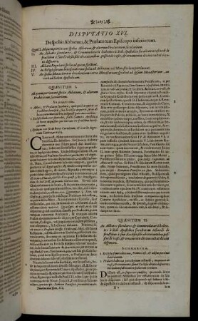 Disputatio XVI. De potestate Abbatum, & Prælatorum Episcopo inferiorum.