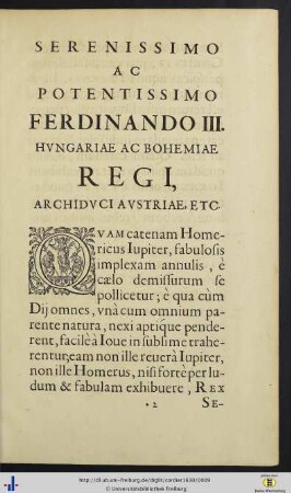 Serenissimo Ac Potentissimo Ferdinando III. Hungariae Ac Bohemiae Regi, Archiduci Austrae, etc.