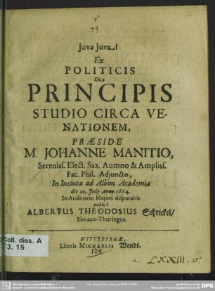 Ex Politicis De Principis Studio Circa Venationem