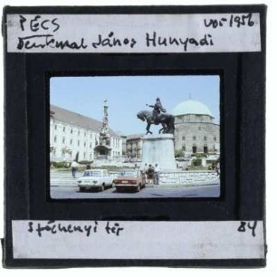 Pécs, Platz Széchenyi tér,Pécs, Moschee von Pascha Qasim,Pécs, Dreifaltigkeitsstatue,Pécs, Johann Hunyadi Reiterstatue