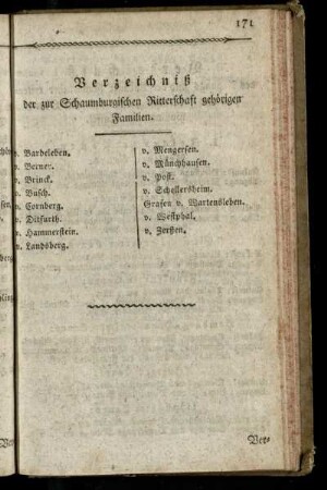 Verzeichniß der zur Schaumburgischen Ritterschaft gehoerigen Familien