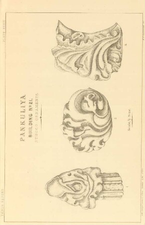 Plate XXXVI. Pankuliya. Building No. 21. Stucco ornaments.