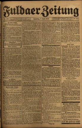 Erste Ausgabe vom Samstag, den 05. Juni 1920.