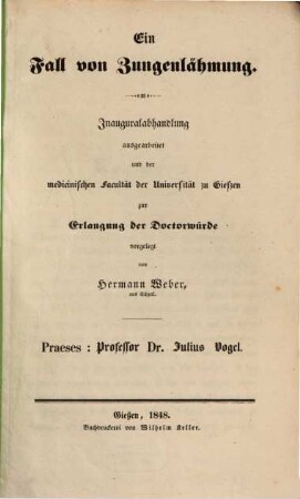 Ein Fall von Zungenlähmung