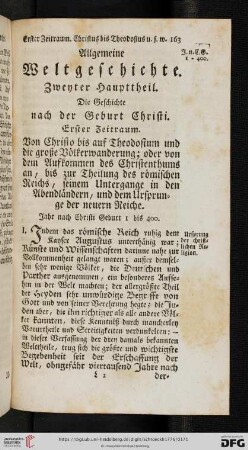 Zweyter Haupttheil: Die Geschichte nach der Geburt Christi
