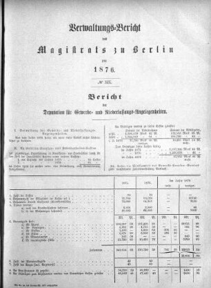 No. XIX. Bericht der Deputation für Gewerbe- und Niederlassungs-Angelegenheiten