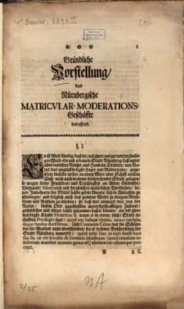 Gründliche Vorstellung, das Nürnbergische Matricvlar-Moderations-Geschäffte betreffend