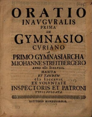 Oratio inavgvralis prima in gymnasio Cvriano