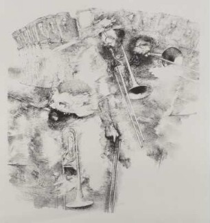 Münzner, Rolf: Posaunist (Friedrich Schenker). Lithografie; 32 x 28 cm. 1988. Chemnitz: Kunstarchiv der Wismut AG 80101170