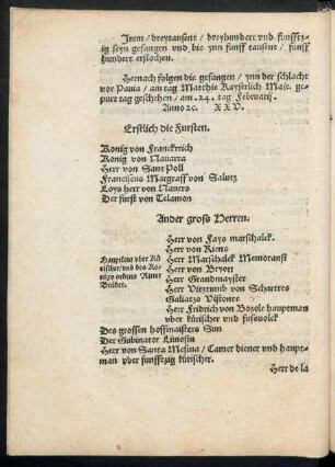 Hernach folgen die gefangen/ ynn der schlacht vor Pavia ...