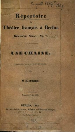 Une chaine : Comédie en 5 actes et en prose