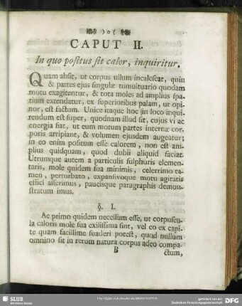Caput II. In quo positus sit calor, inquiritur