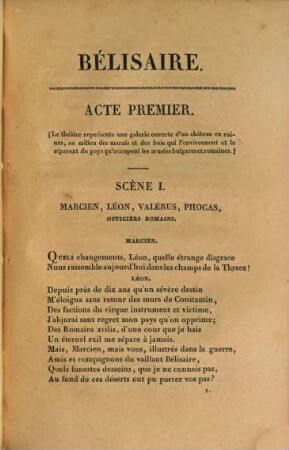 Bélisaire : tragédie en cinq actes et en vers ; reçue, étudiée et non représentée au Théâtre Français