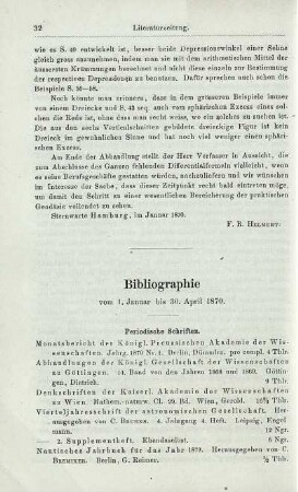 Bibliographie vom 1. Januar bis 30. April 1870.
