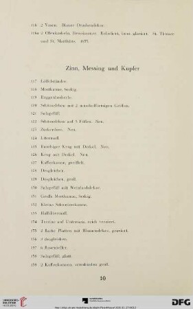 Zinn, Messing und Kupfer (Nr.117-170)