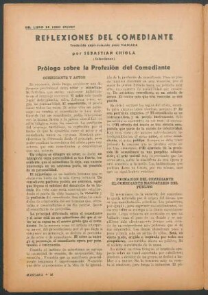 Reflexiones del comediante : Traducido expresamente para Máscara por Sebastian Chiola - (Selecciones) - Prólogo sobe la profesión del Comediante