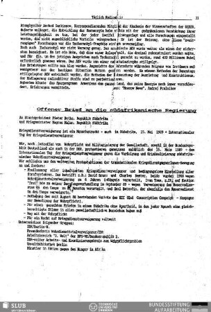 Offener Brief an die südafrikanische Regierung