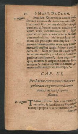 Cap. XI. Probatur communicatio propriorum argumento a communicatione formae sumto.