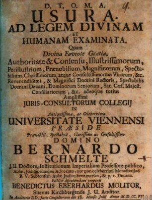 Usura ad legem divinam et humanam examinata