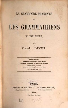 La grammaire française et les grammairiens du XVI siècle