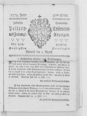 31tes Stück, Ausgabe vom 2. August 1775