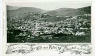 Panoramablick auf die jugoslawische Stadt Plevlje