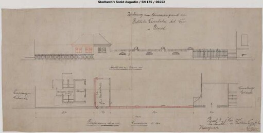 Beuel, Bahnhof, Einfriedungsmauer und Gartenhalle