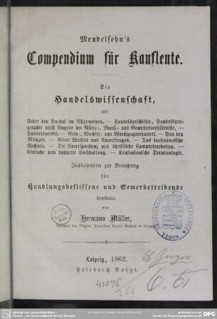 Mendelsohn's Compendium für Kaufleute : die Handeslwissenschaft ...