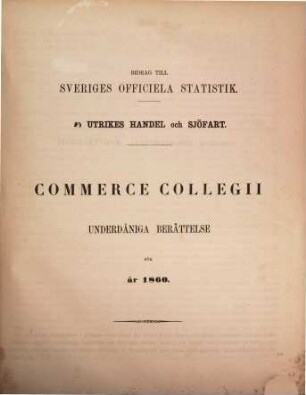 Commerce Collegii underdåniga berättelse : för år .... 1860