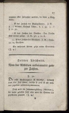 Dritter Abschnitt. Von Addition unbenannter ganzer Zahlen.