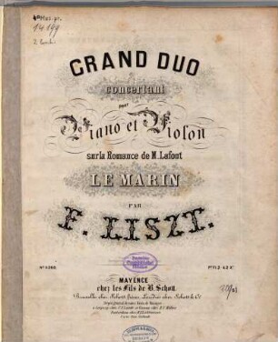 Grand Duo concertant : pour piano et violon sur la romance de M. Lafont Le Marin