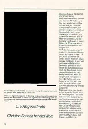 Die Abgeordnete Christina Schenk hat das Wort : aus einem Protokoll des Bundestages