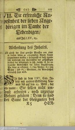 VII. Die erfreuliche Anwesenheit der lieben Angehörigen im Lande der Lebendigen, aus Jes. LXV, 23
