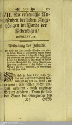 VII. Die erfreuliche Anwesenheit der lieben Angehörigen im Lande der Lebendigen, aus Jes. LXV, 23