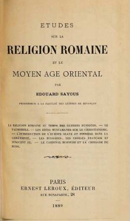 Études sur la religion romaine et le moyen âge oriental