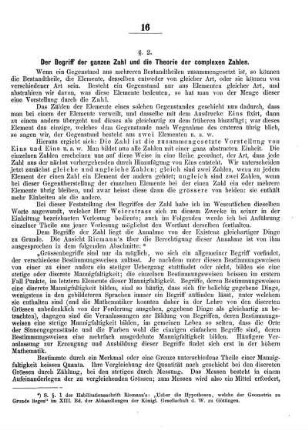 § 2. Der Begriff der ganzen Zahl und die Theorie der complexen Zahlen.