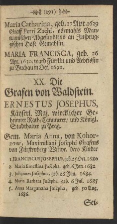 XX. Die Grafen von Waldstein.
