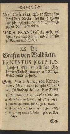 XX. Die Grafen von Waldstein.