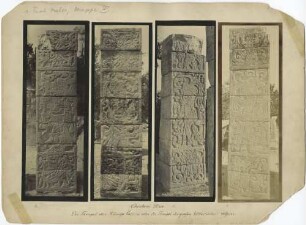 "Der vierte Pfeiler aus dem Templo de las Mesas (nach Holmes). Die vier Seitenansichten des Pfeilers."
