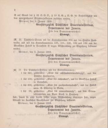 Nr. 3: Ministerialbekanntmachung, betr. Einziehung von Diphtherie-Serum
