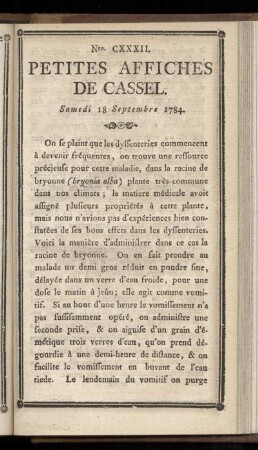 No CXXXII (Samedi 18 Sepembre 1784)