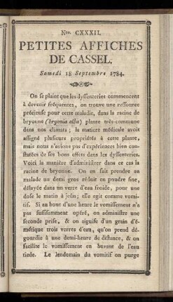 No CXXXII (Samedi 18 Sepembre 1784)