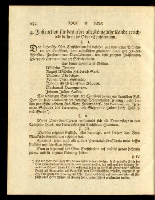 4. Instruction für das über alle Königliche Lande errichtete lutherische Ober-Consistorium